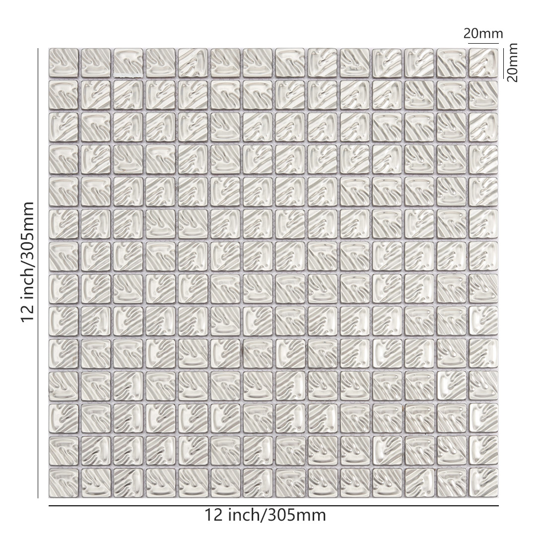 Chrome ripple square metal mosaic sheet with 20mm chips and 12 inch layout