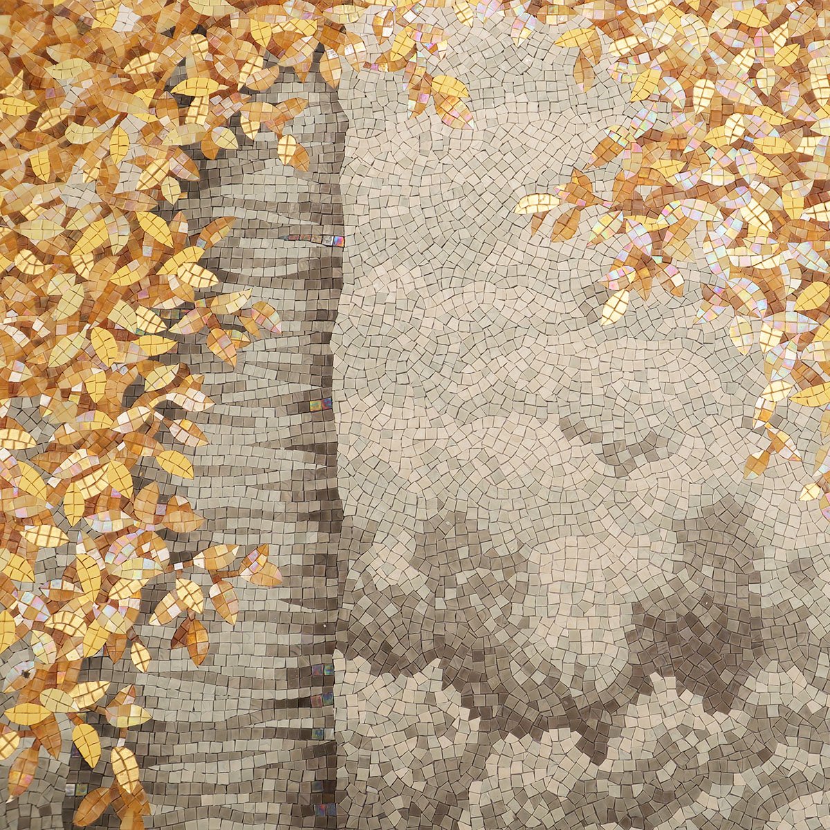 Golden Autumn Leaves Mosaic Wall Art – Luxury Glass Tile Mural for Interiors-Woos Tiles