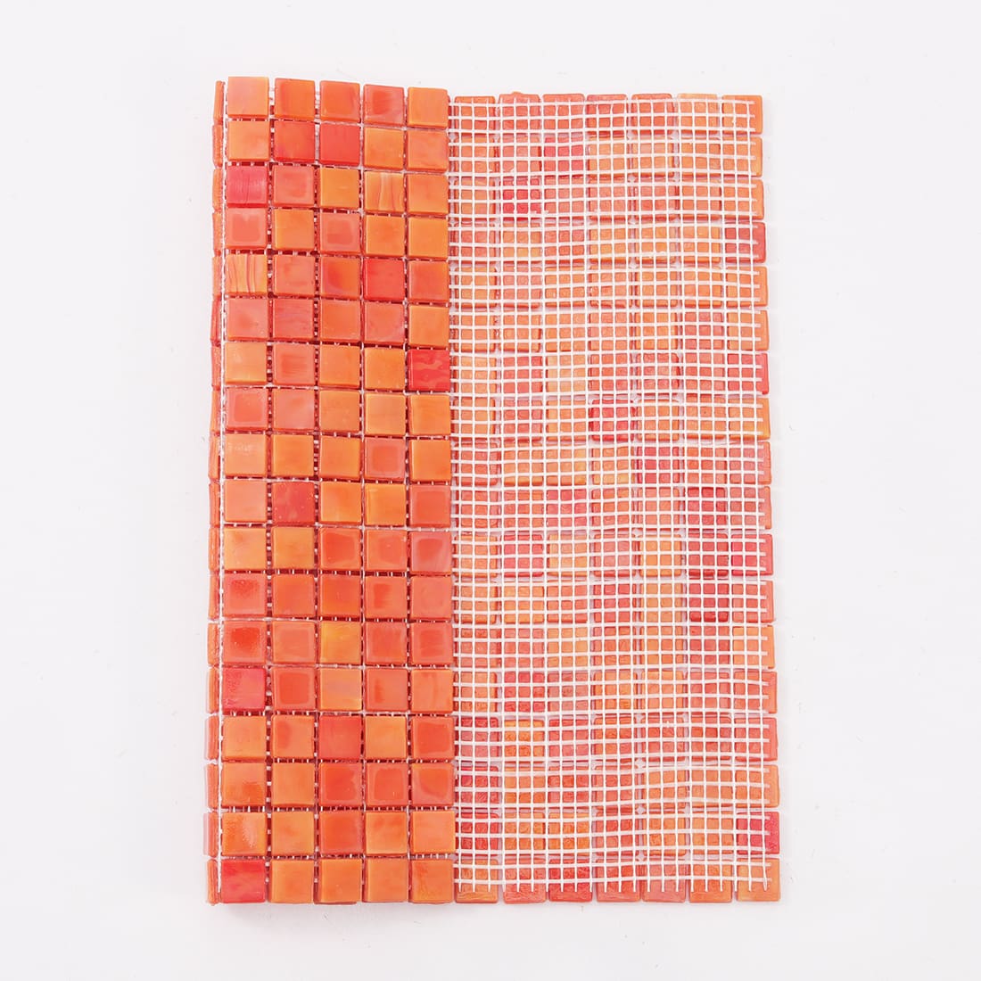 Coral orange square glass mosaic tile with mesh backing