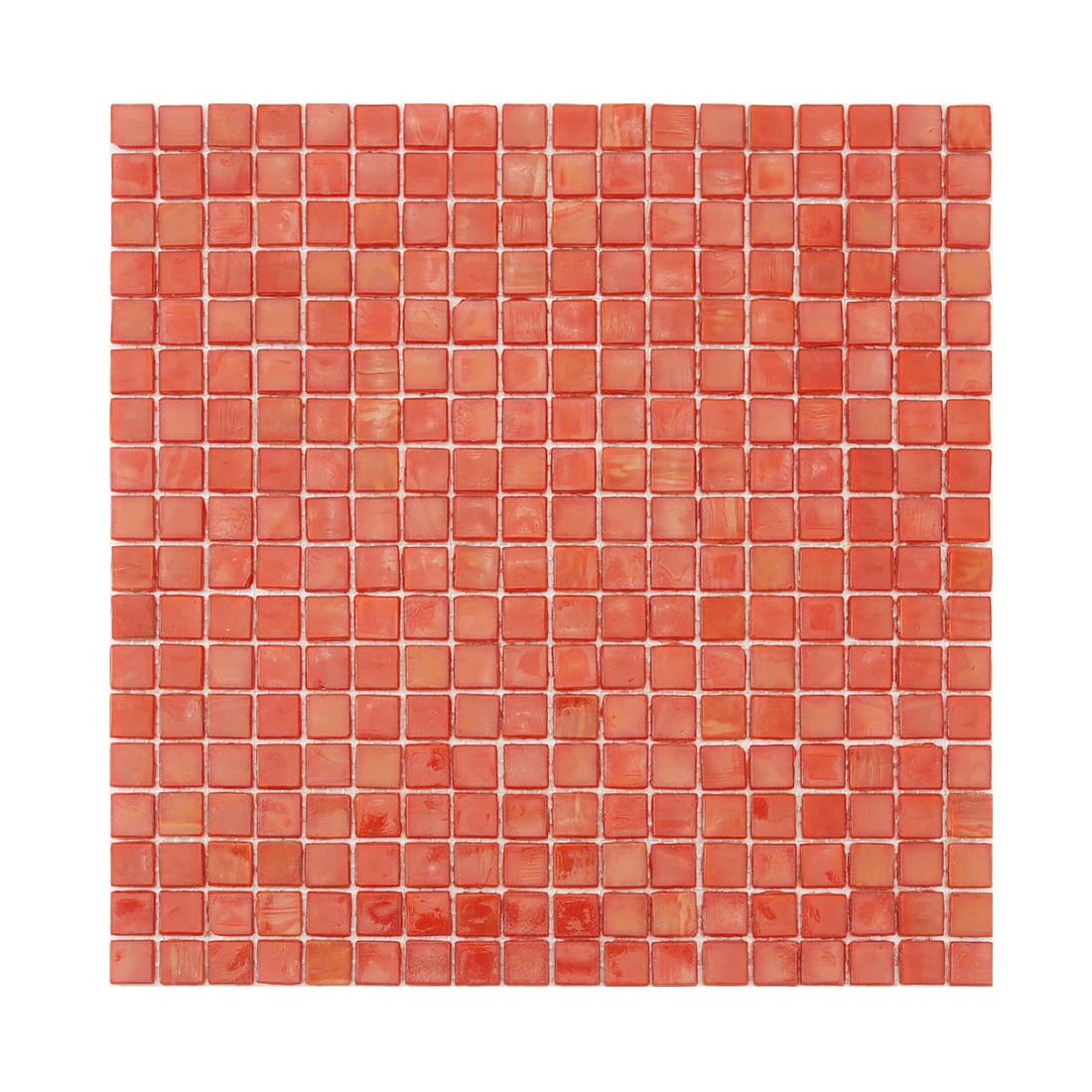 Full sheet of coral red square glass mosaic tile in glossy finish