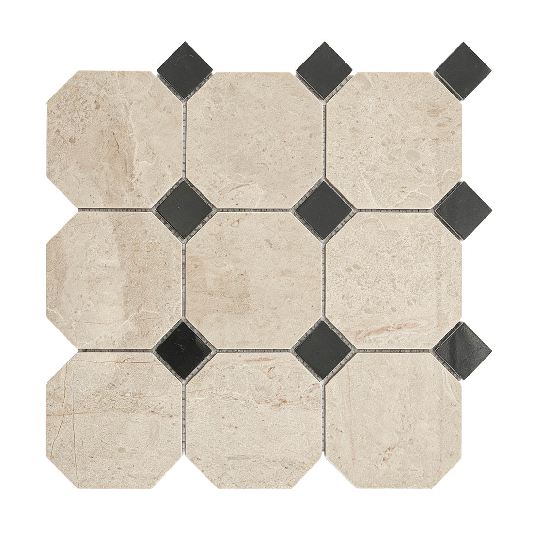 Natural cream and black octagon dot marble tile for floor wall.