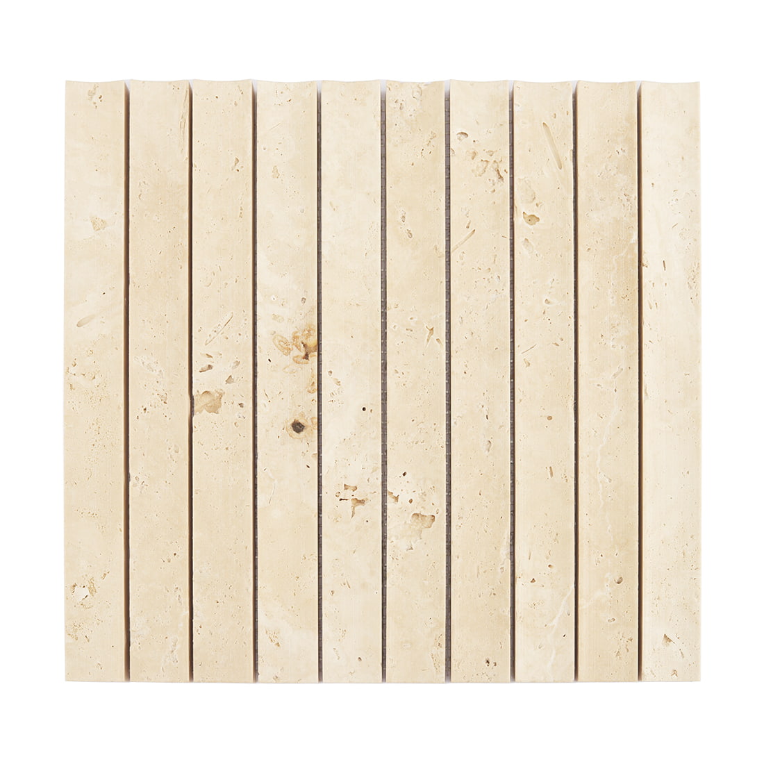 Full sheet of cream travertine fluted strip mosaic tile