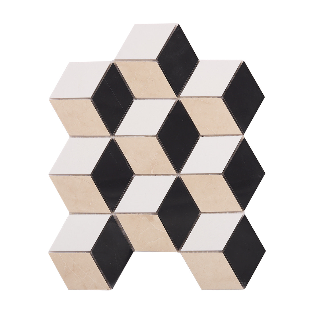 cube pattern mosaic tile sheet in black white and beige