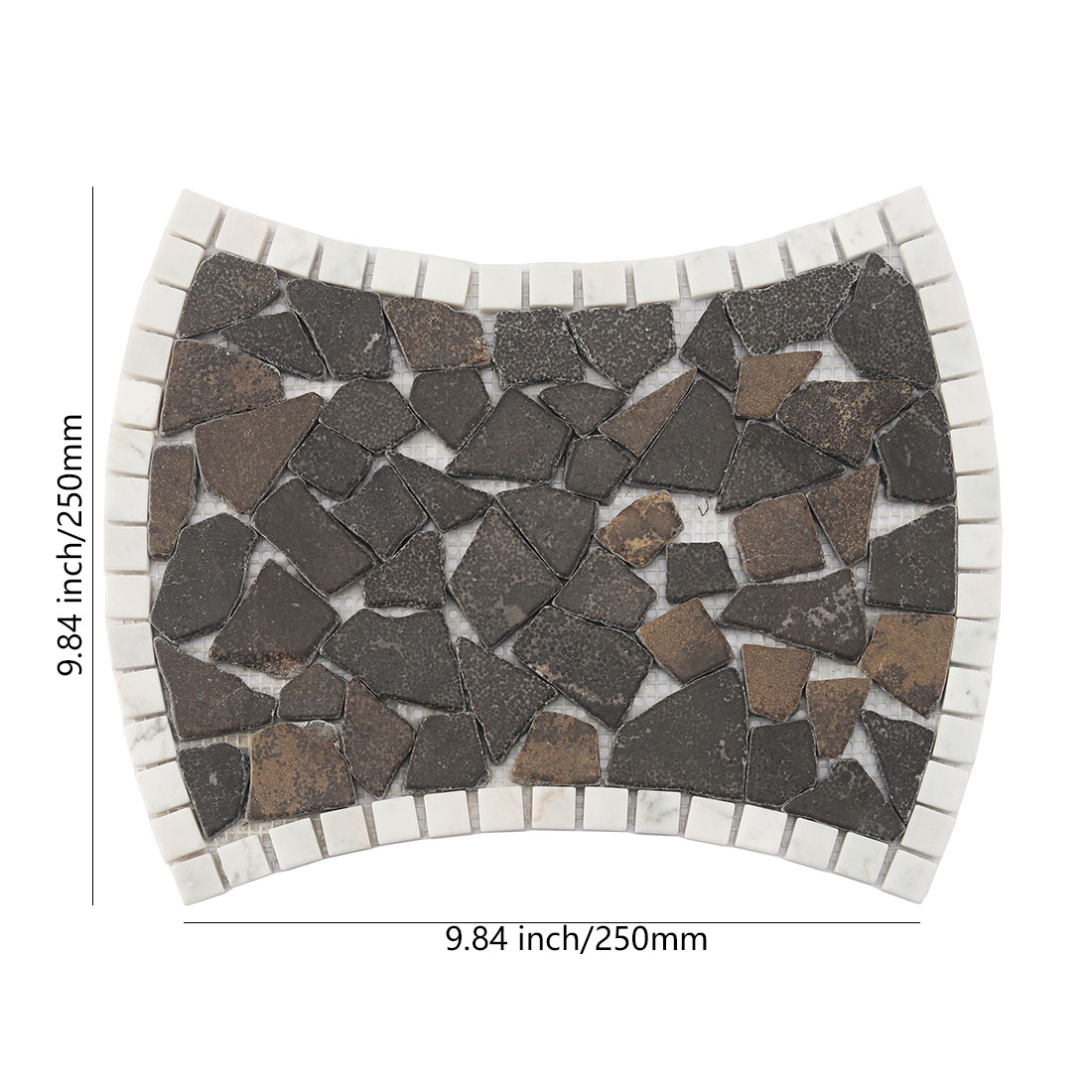 Dark brown irregular stone mosaic tile sheet with white square border