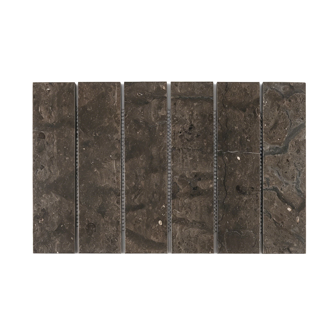 Dark brown linear marble mosaic tile sheet front view