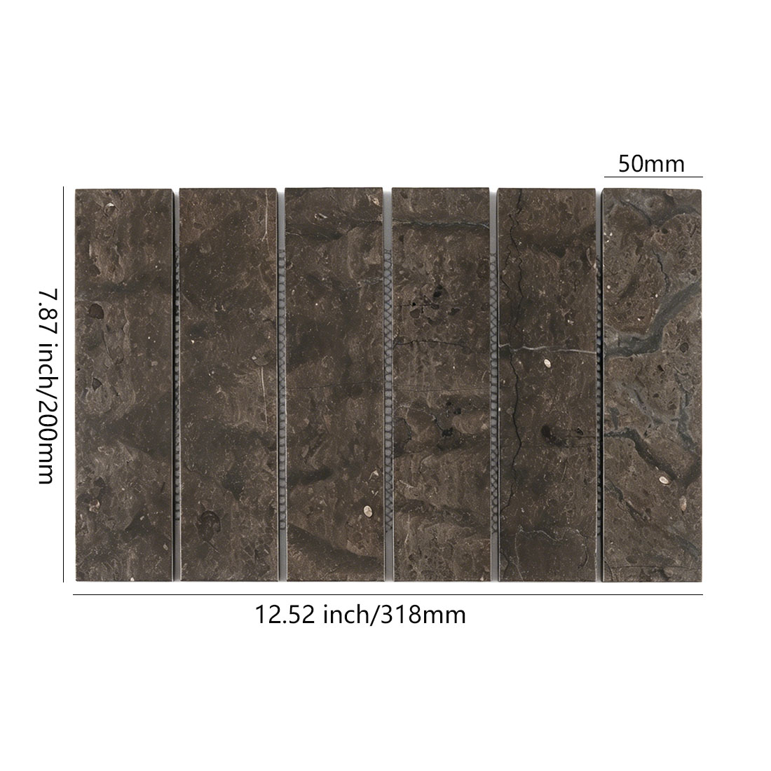 Dark brown marble strip mosaic tile dimensions 318x200mm
