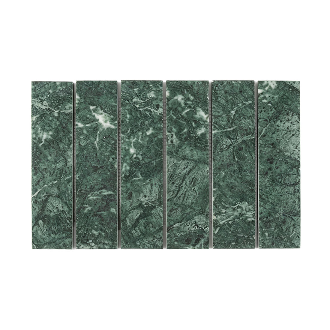 Dark green linear marble mosaic tile sheet front view