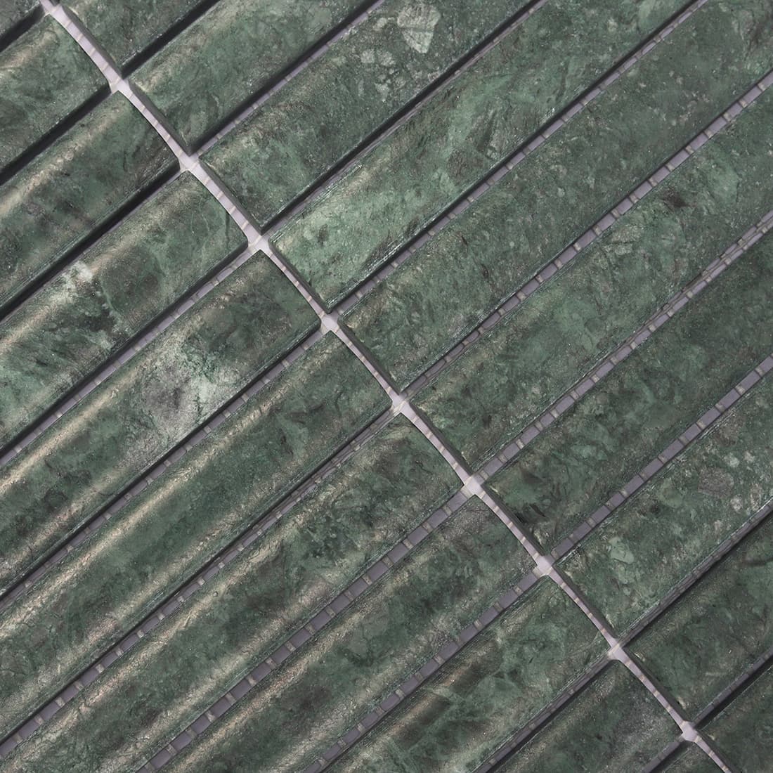 Close-up of dark green marble finger mosaic tile surface
