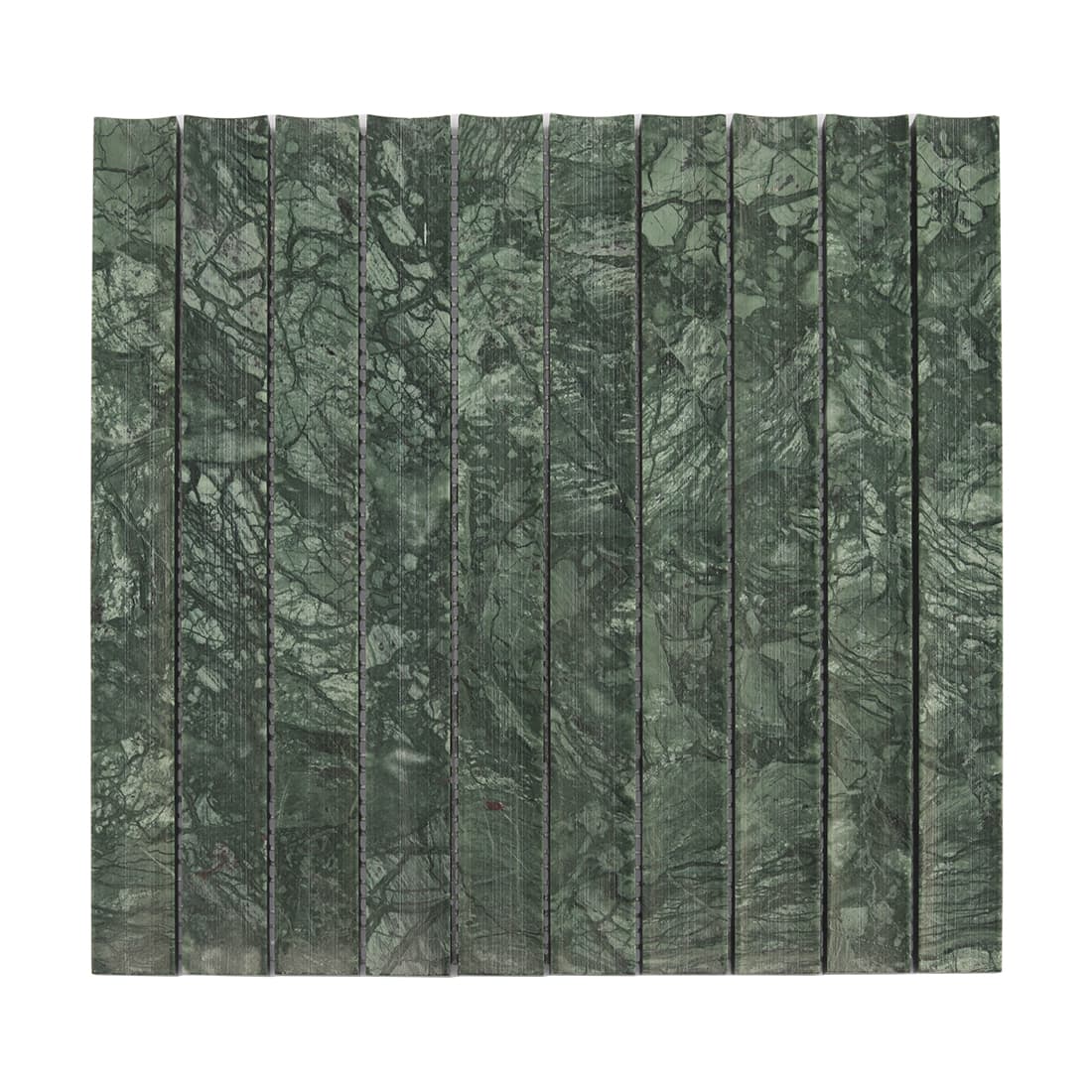 Full sheet of dark green marble fluted strip mosaic tile