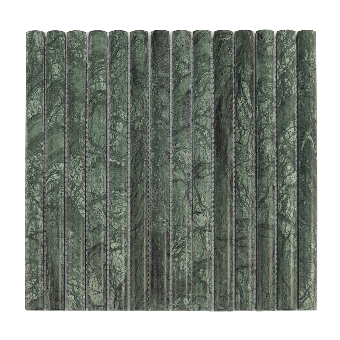 Full sheet of dark green marble rounded strip mosaic tile