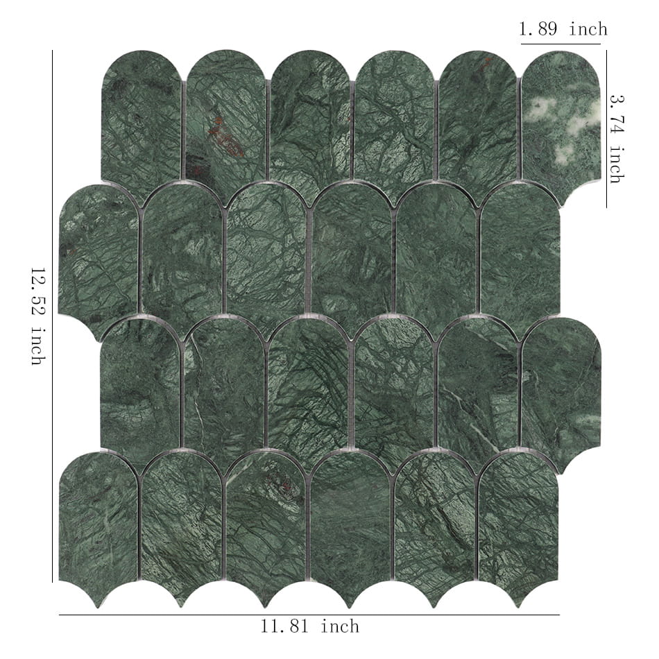 dark green marble scallop mosaic tile floor scene three