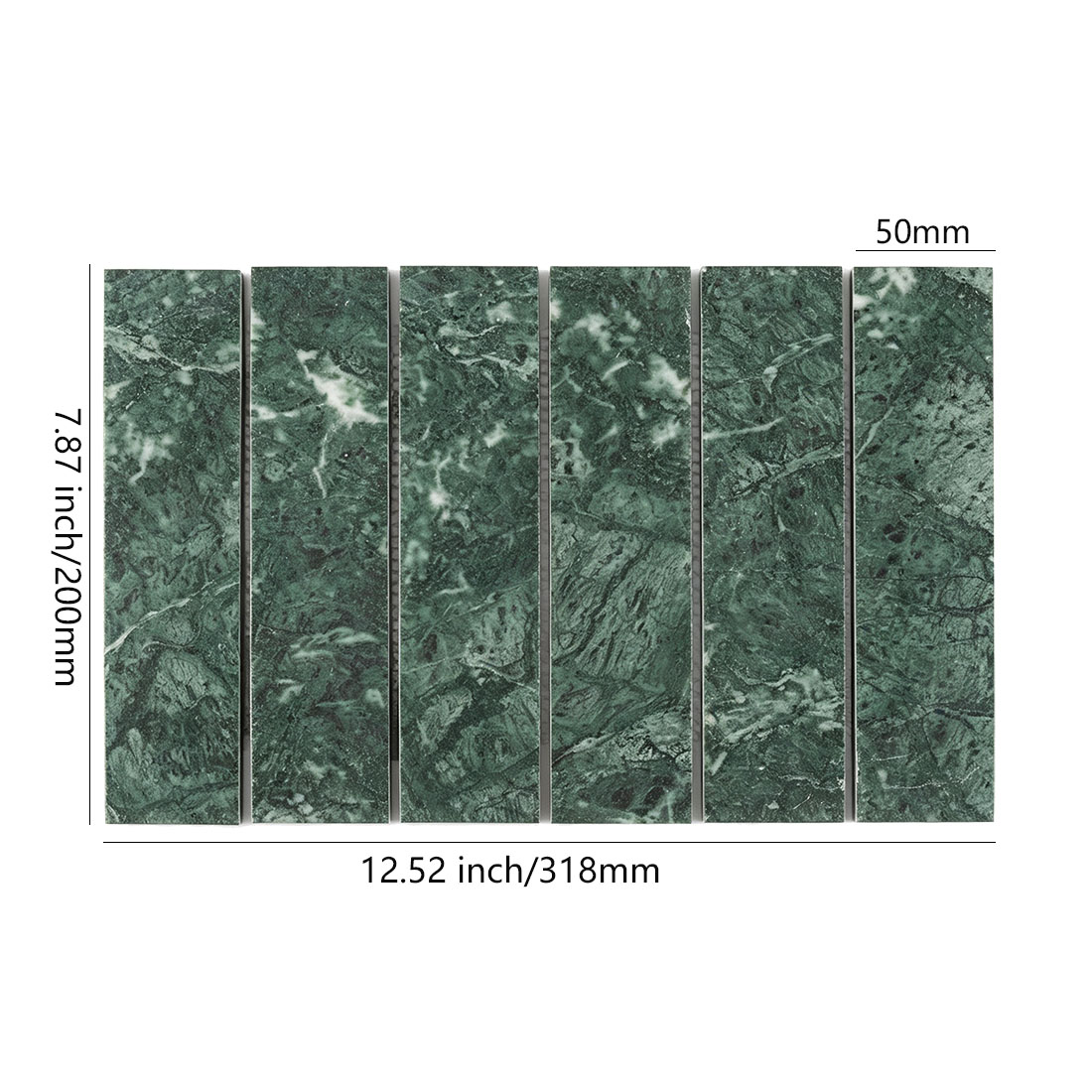 Dark green marble strip mosaic tile dimensions 318x200mm