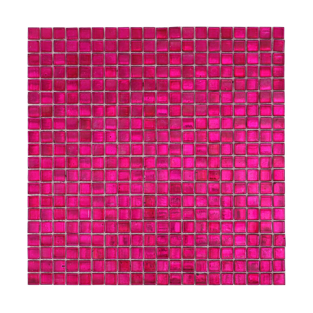 Full sheet of deep hot pink foil square glass mosaic