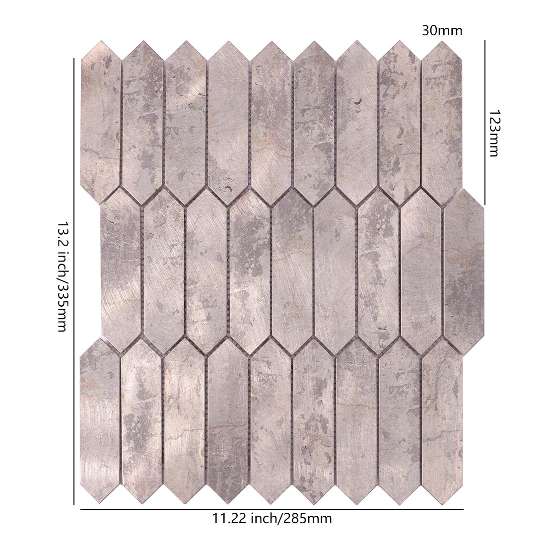 Distressed antique silver picket aluminum mosaic tile sheet dimensions