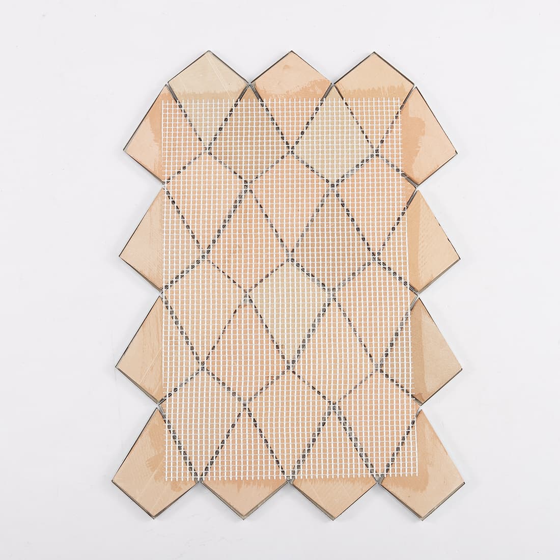 Back view of emerald green diamond mirror mosaic tile with mesh