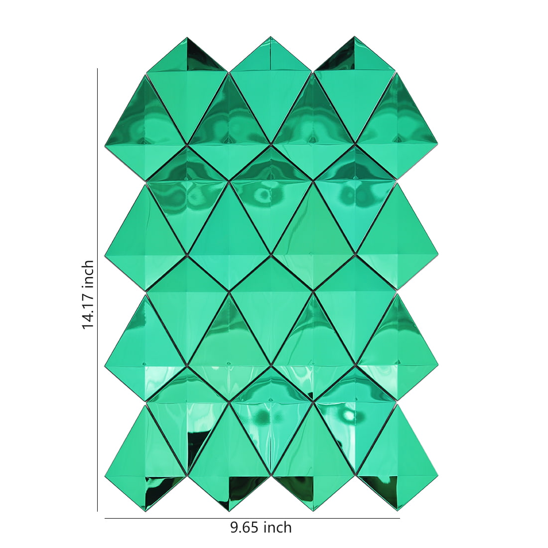 Emerald green diamond mirror mosaic tile sheet with size details