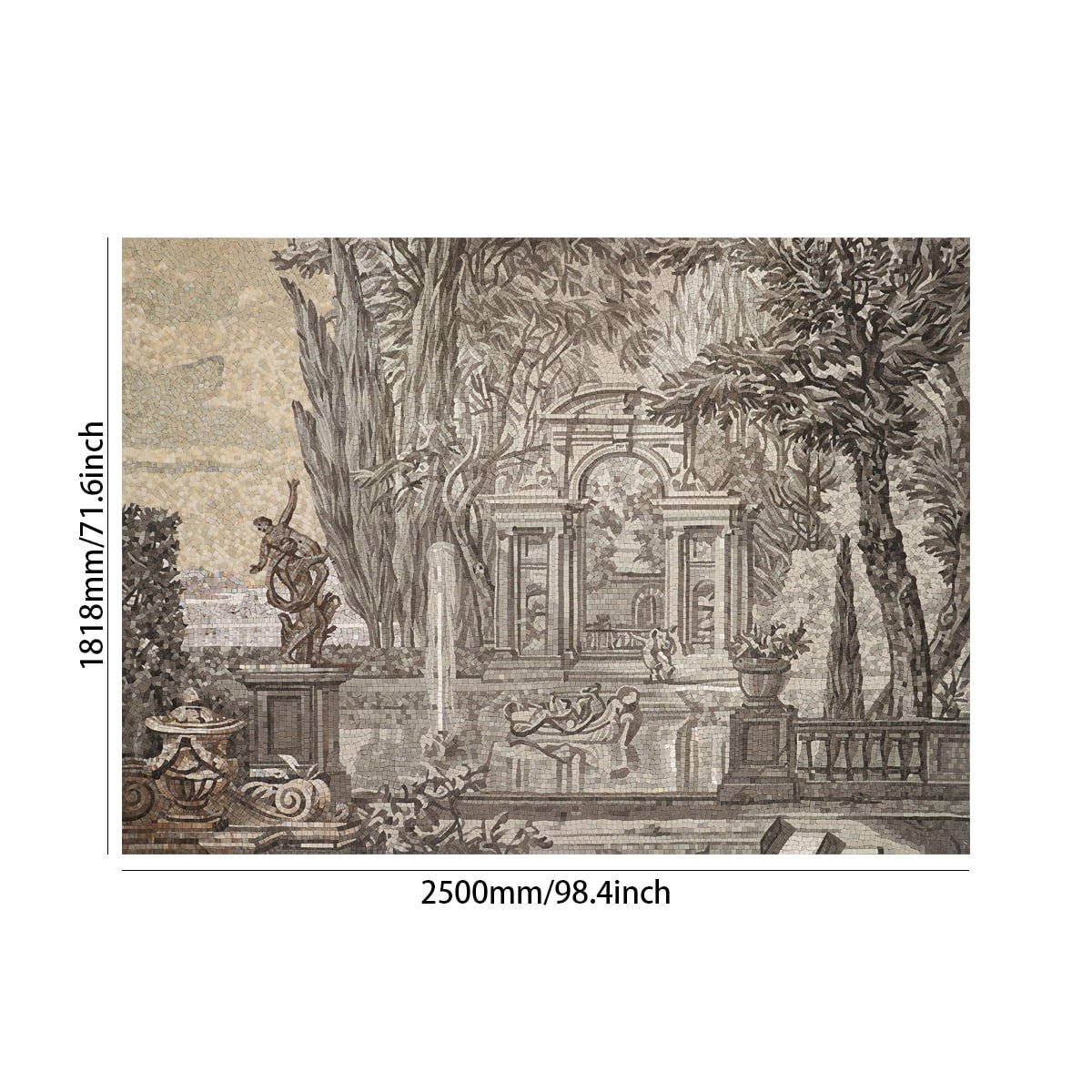 size reference image of large European garden mosaic mural