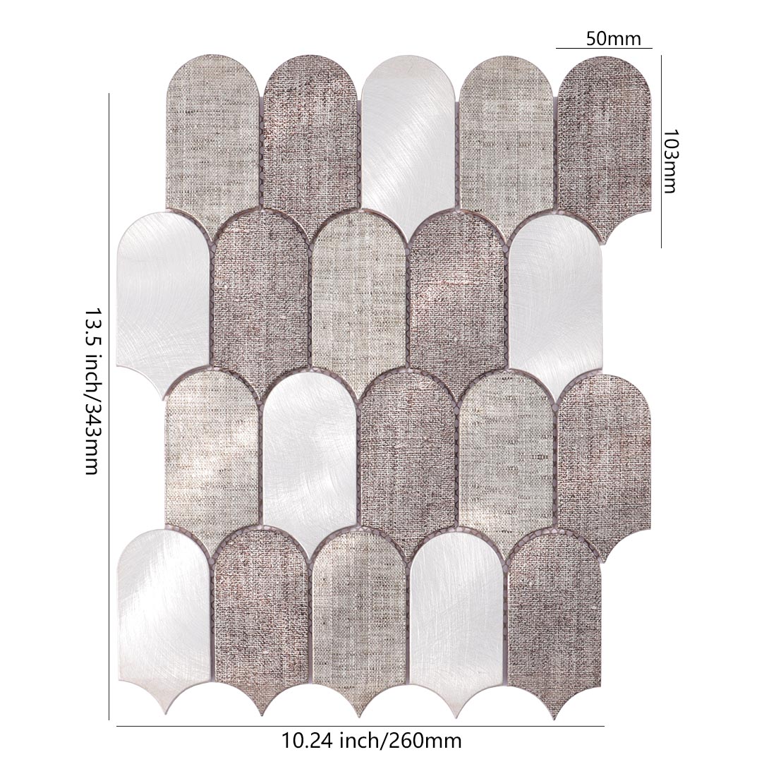 Fish scale arched aluminum mosaic tile sheet with linen texture