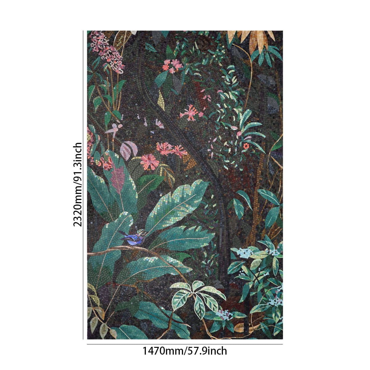 Handcrafted Jungle Mosaic Mural Collection – Tropical Leaves, Flowers & Bird Glass Wall Art-Woos Tiles