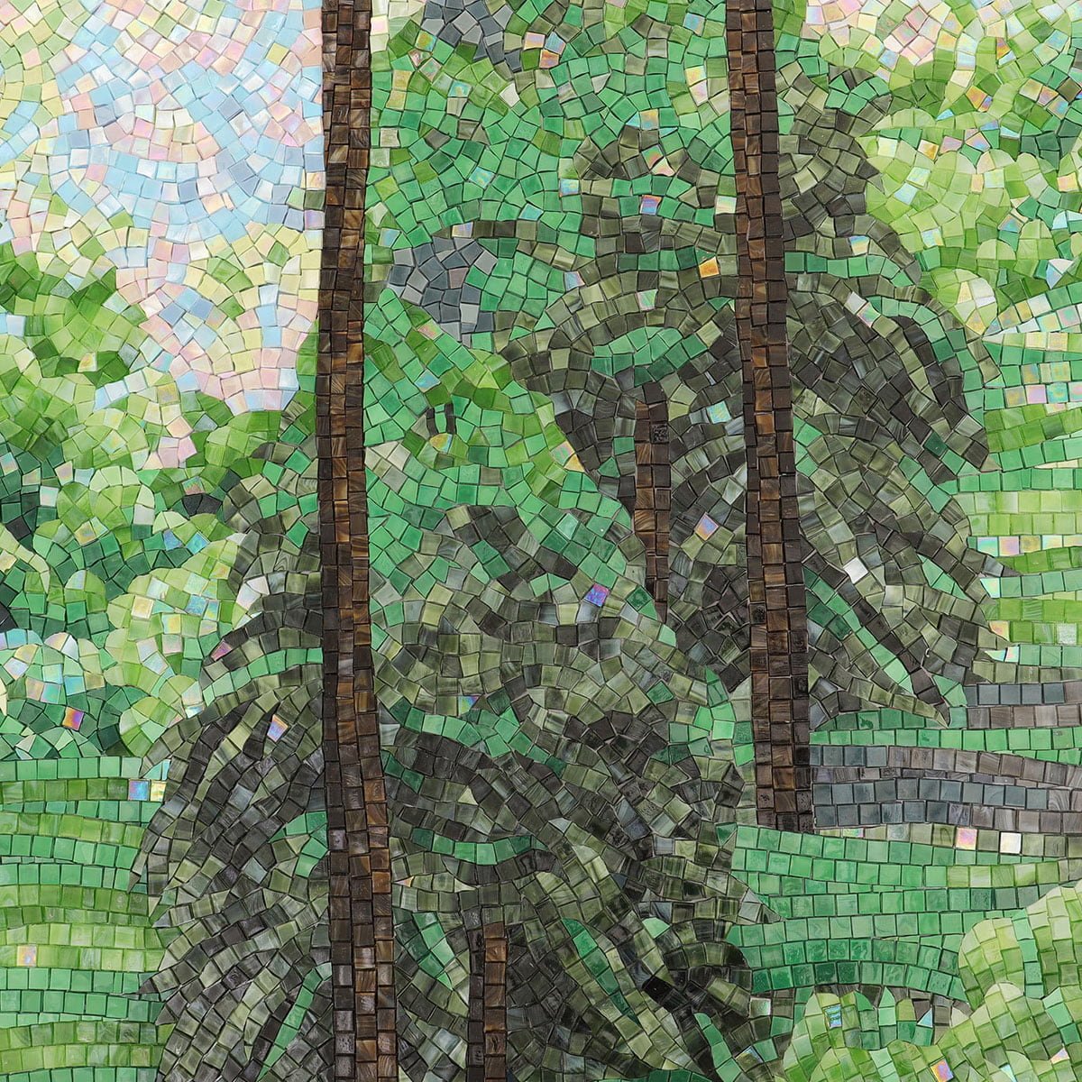 Nature-Inspired Green Leaf Mosaic Wall Art – Handcrafted Glass Tile Mural for Home & Office Decor-Woos Tiles