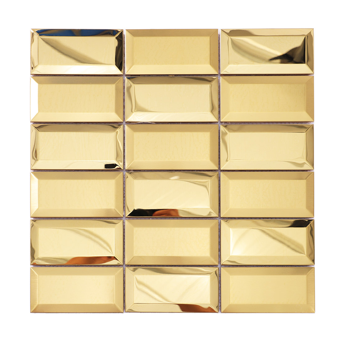 Gold 3D rectangle stainless steel mosaic tile sheet front view