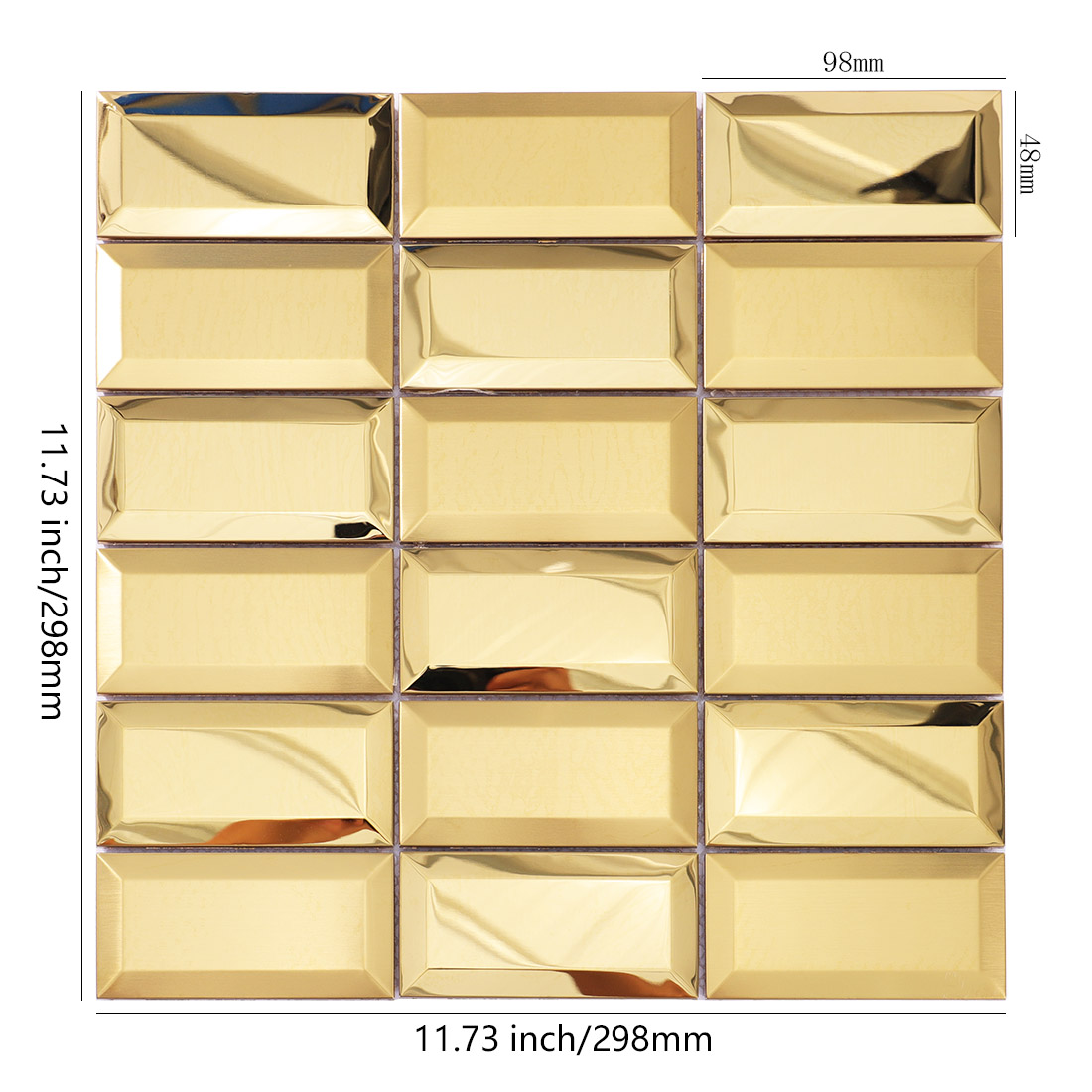 Gold 3D rectangle stainless steel mosaic tile sheet with 98mm by 48mm pieces