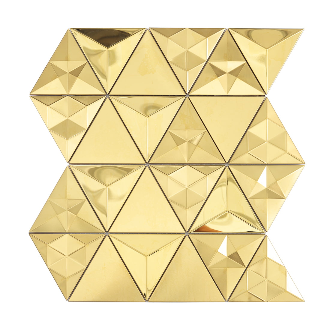 Gold 3D triangle metal mosaic tile with mirror and brushed finish