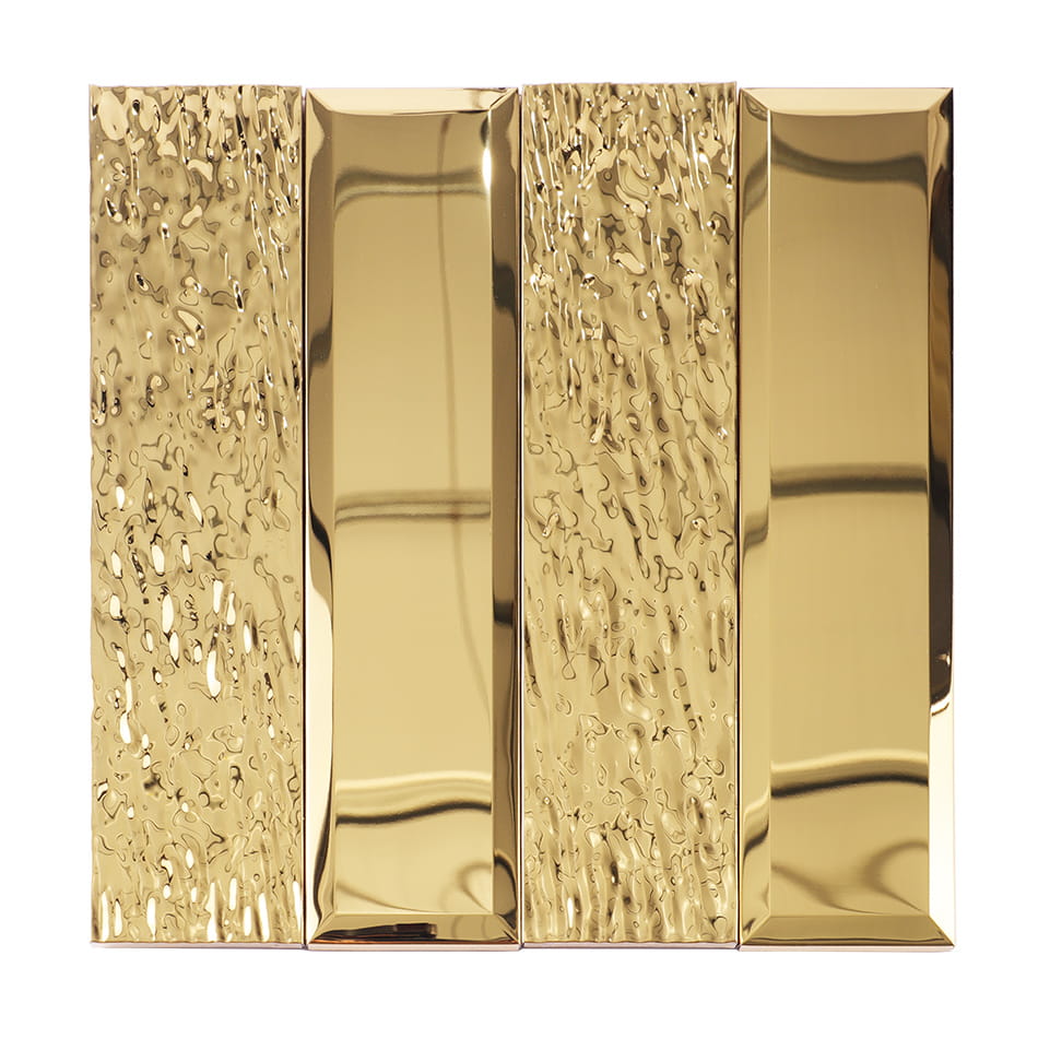 Gold textured and beveled stainless steel mosaic panel