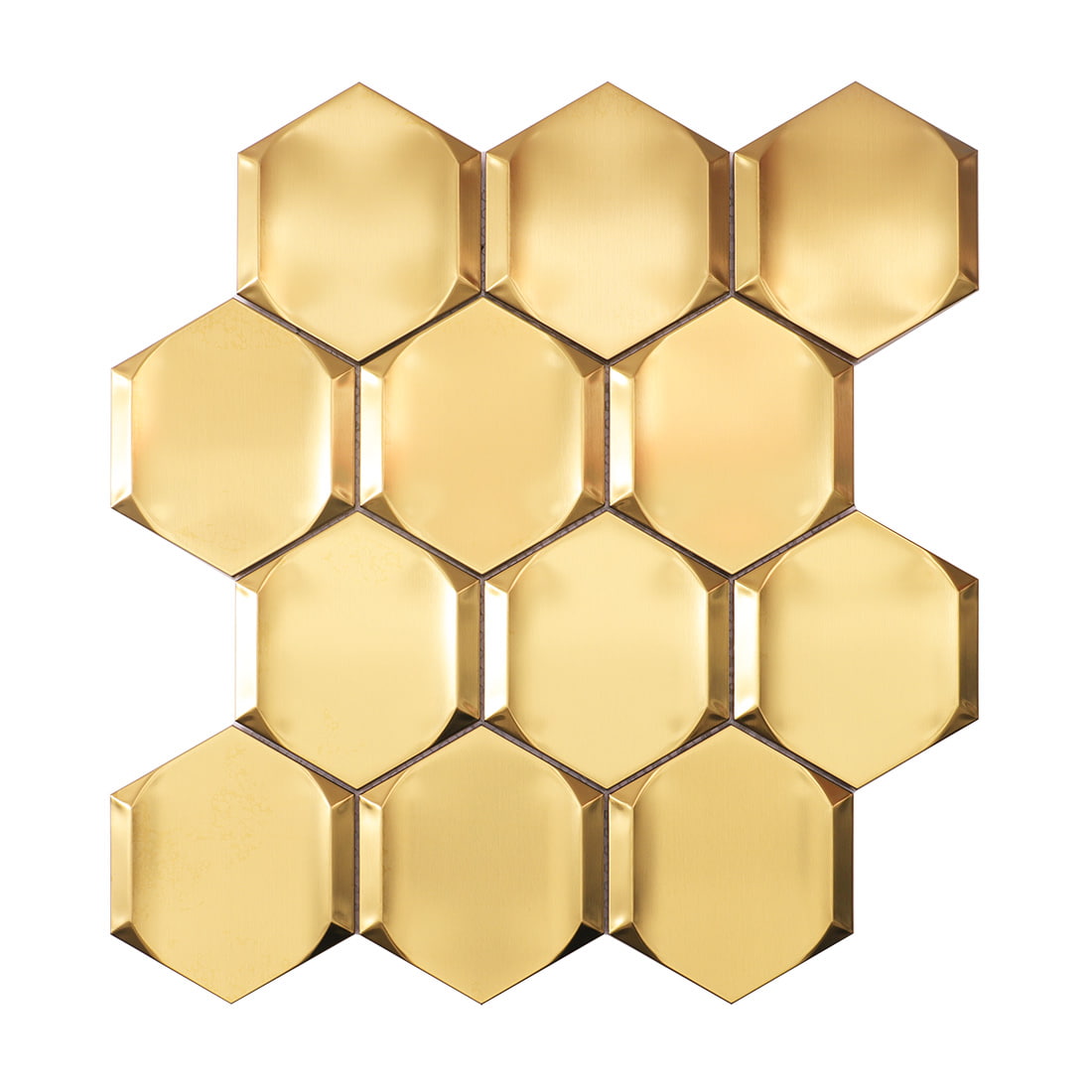 Full sheet of gold brushed 3D hexagon stainless steel mosaic tile