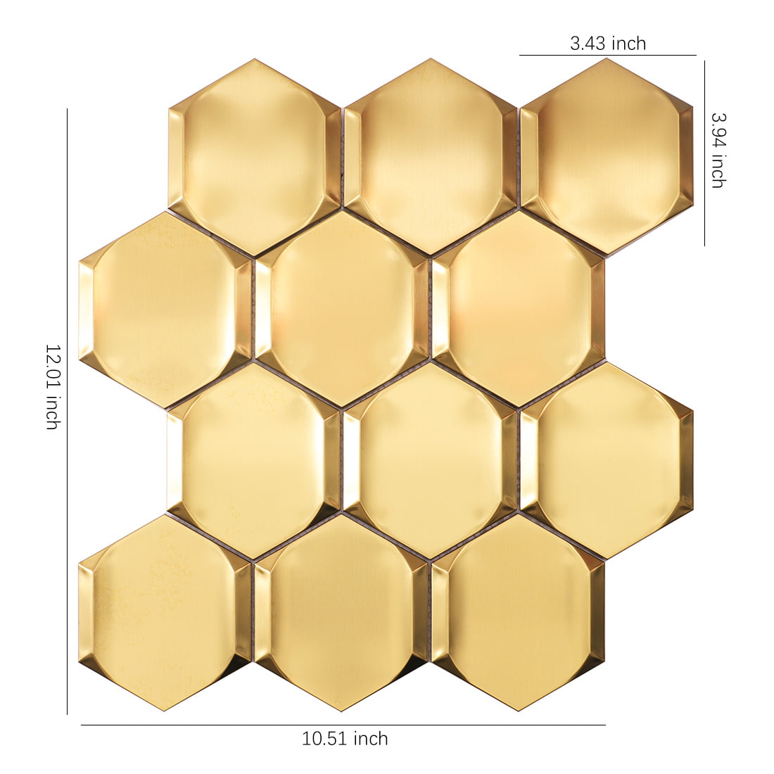 Gold brushed 3D hexagon stainless steel mosaic tile sheet with dimensions