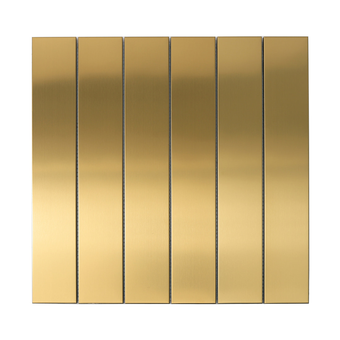 Square sheet of gold brushed long strip metal mosaic tiles.