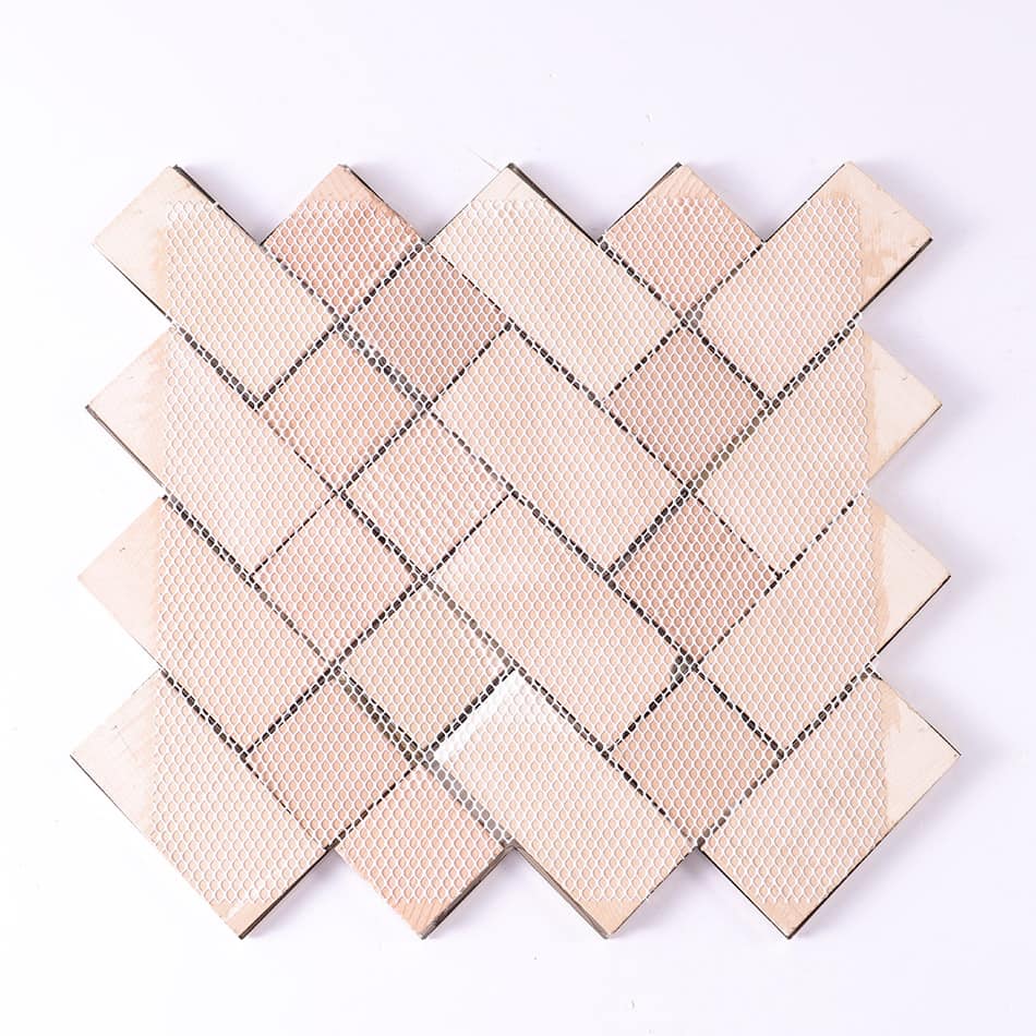 Back view of gold chevron stainless steel mosaic tile sheet