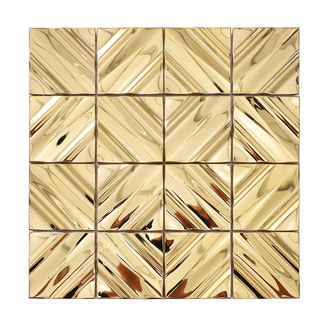 Gold diagonal square stainless steel mosaic tile sheet front view