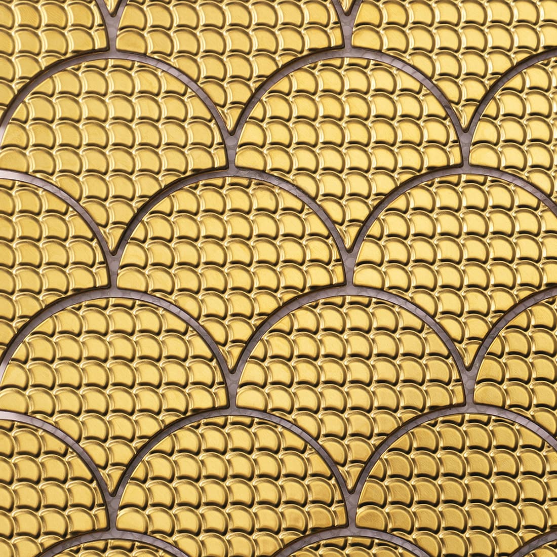 Gold fish scale metal mosaic tile with raised scale texture