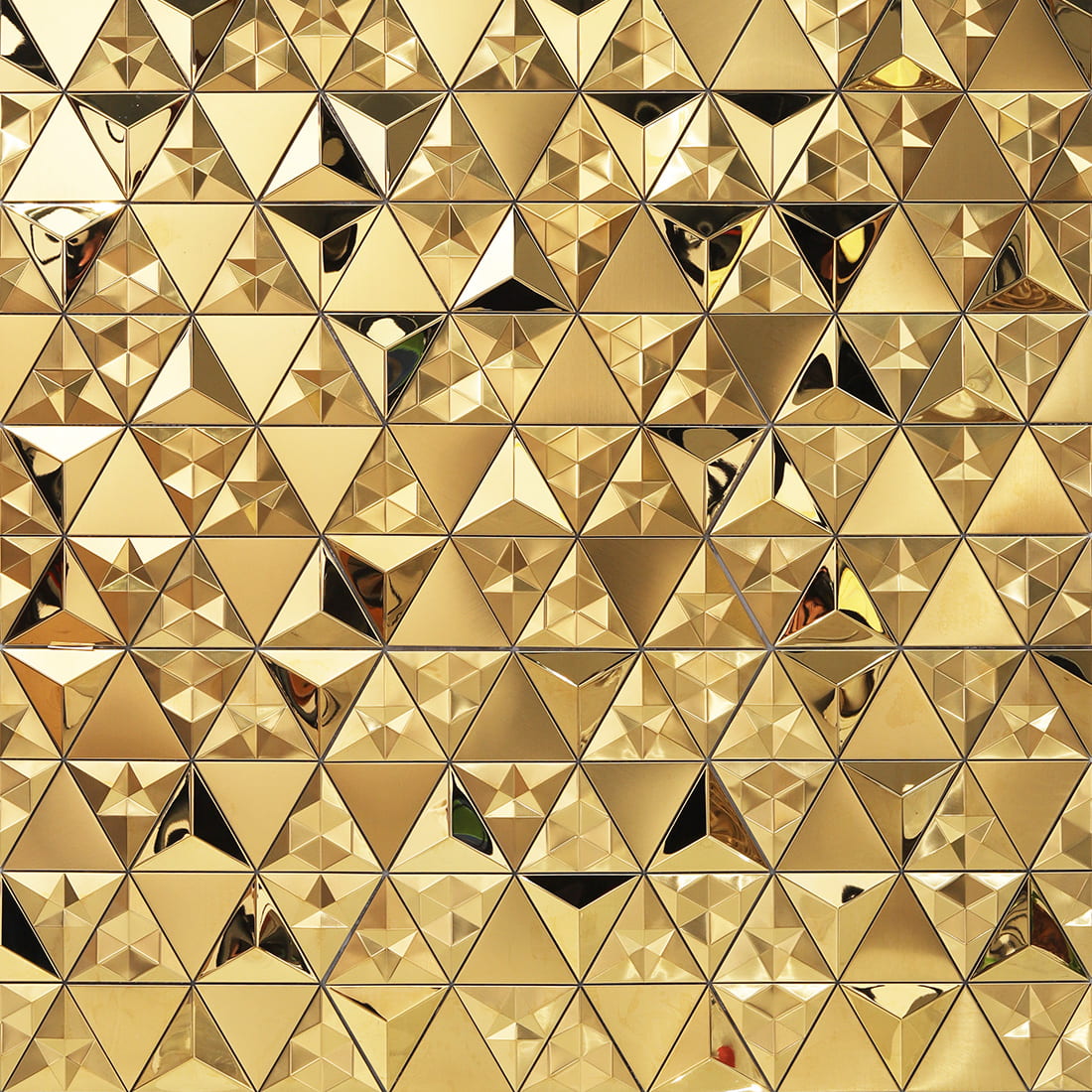 Gold geometric triangle metal mosaic wall with luxury reflective finish