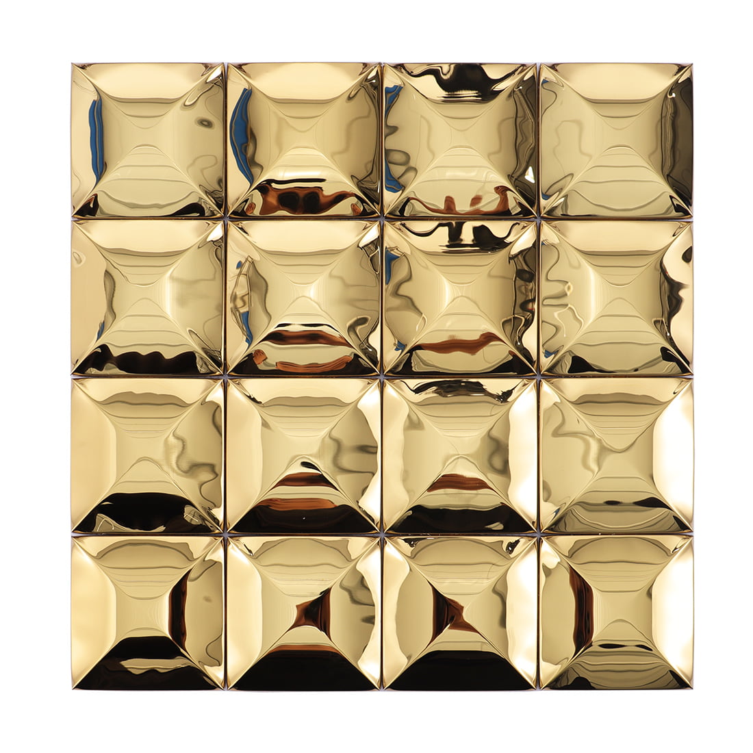 Full sheet of gold glossy square 3D metal mosaic tile