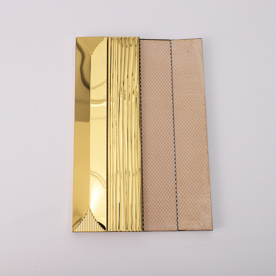 Back mounting mesh of gold long strip metal mosaic tile
