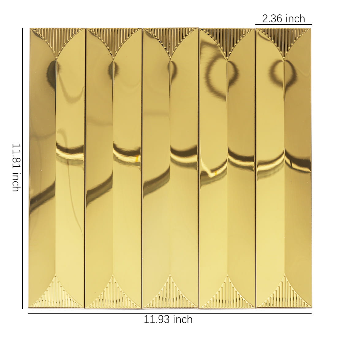 Gold long strip mirror metal mosaic sheet with size details
