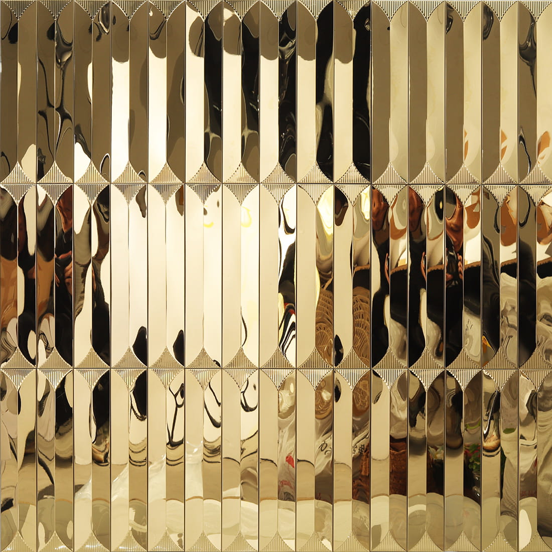 Gold long strip mirror metal mosaic feature wall scene