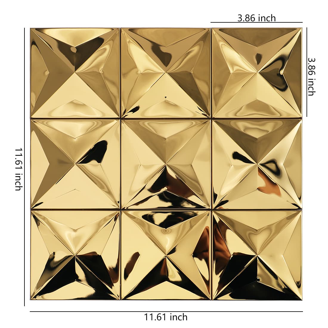 Gold mirror 3D square stainless steel mosaic tile sheet with size details