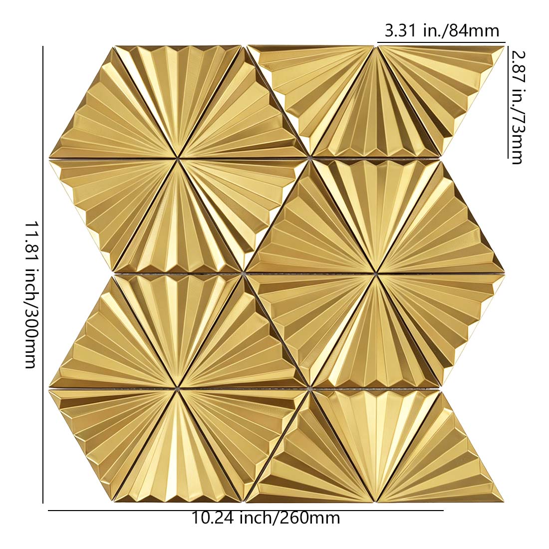 Gold radiating triangle stainless steel mosaic with 84x73mm chips