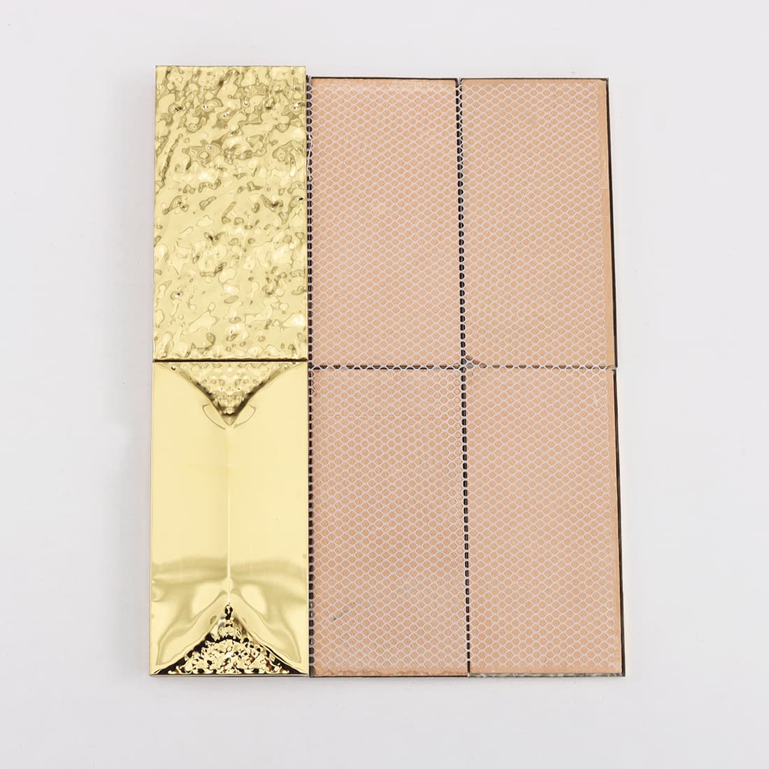 Gold rectangular 3D metal mosaic sheet with luxury textured finish
