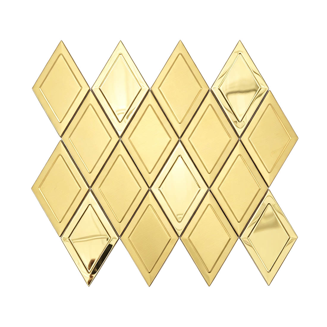 Gold brushed and polished rhombus stainless steel mosaic tile sheet