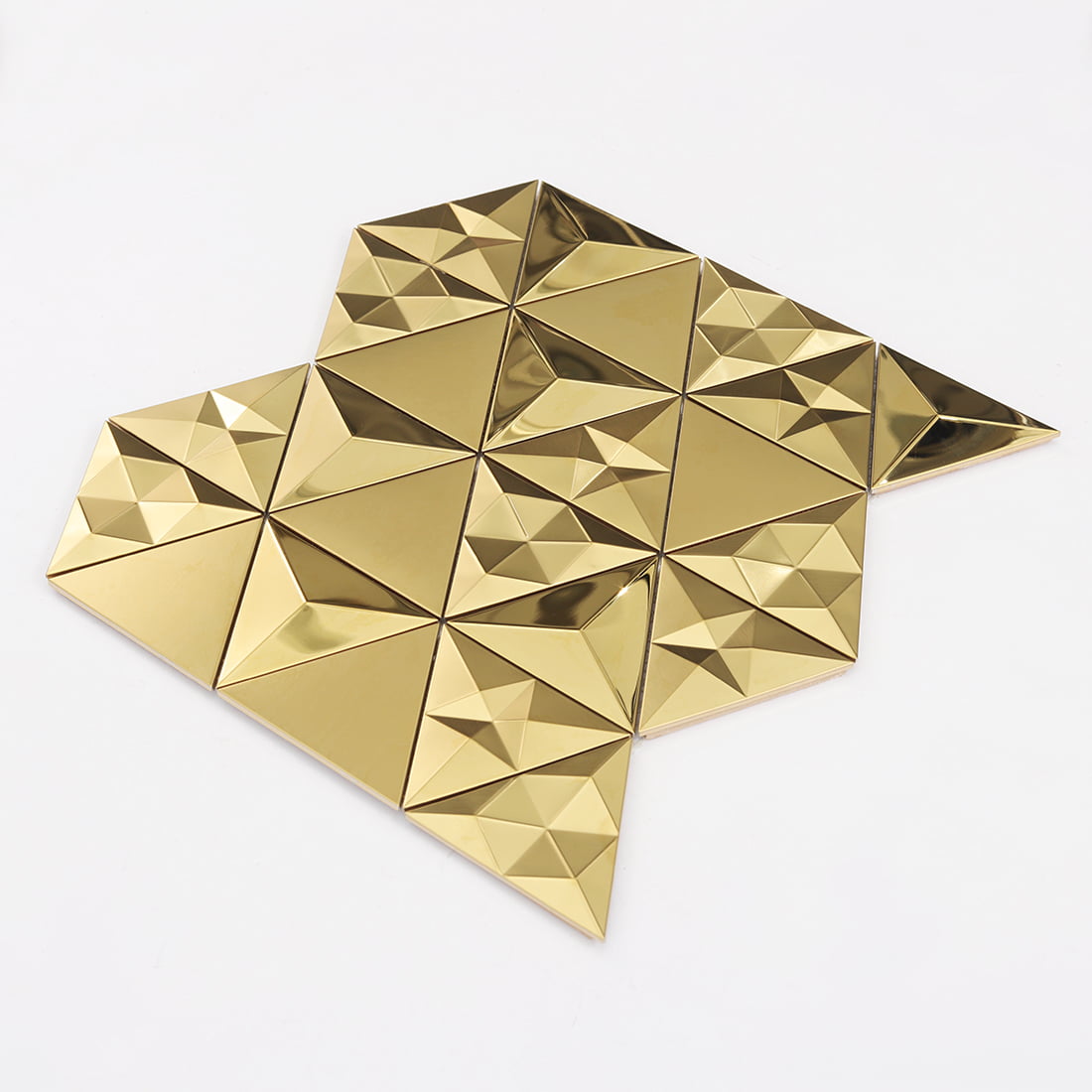 Gold triangle metal mosaic sheet with 3D geometric design