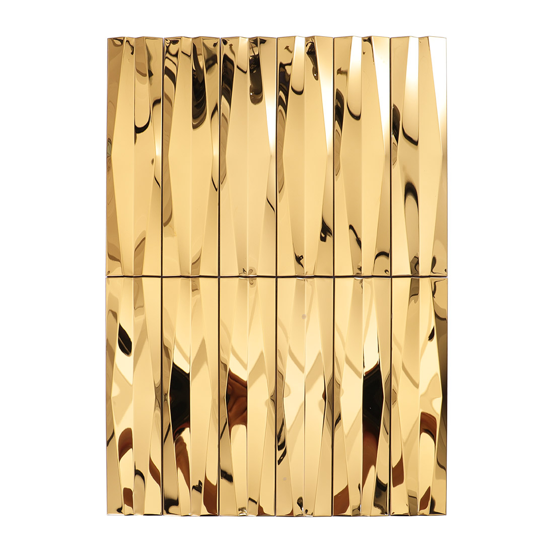 Gold wavy linear stainless steel mosaic tile sheet front view