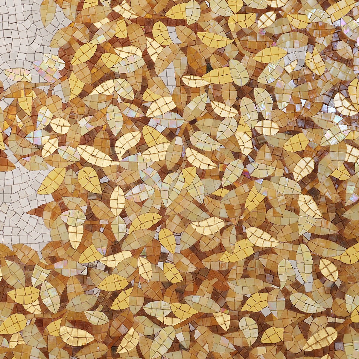 Golden Autumn Leaves Mosaic Wall Art – Luxury Glass Tile Mural for Interiors-Woos Tiles