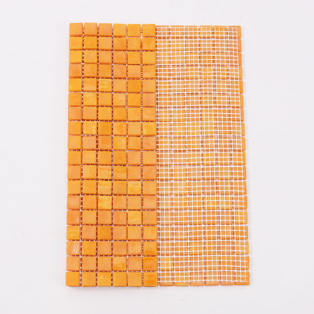 Golden orange square glass mosaic tile with mesh backing