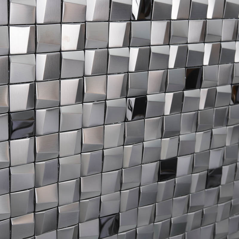 Gray 3D stainless steel mosaic tile for groutless shower wall design