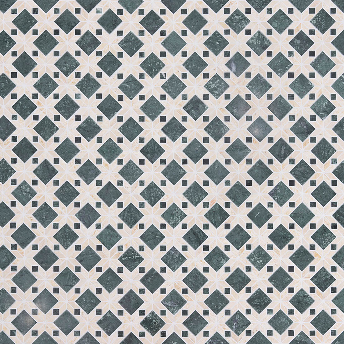 Full sheet of green and beige diamond marble mosaic tile pattern