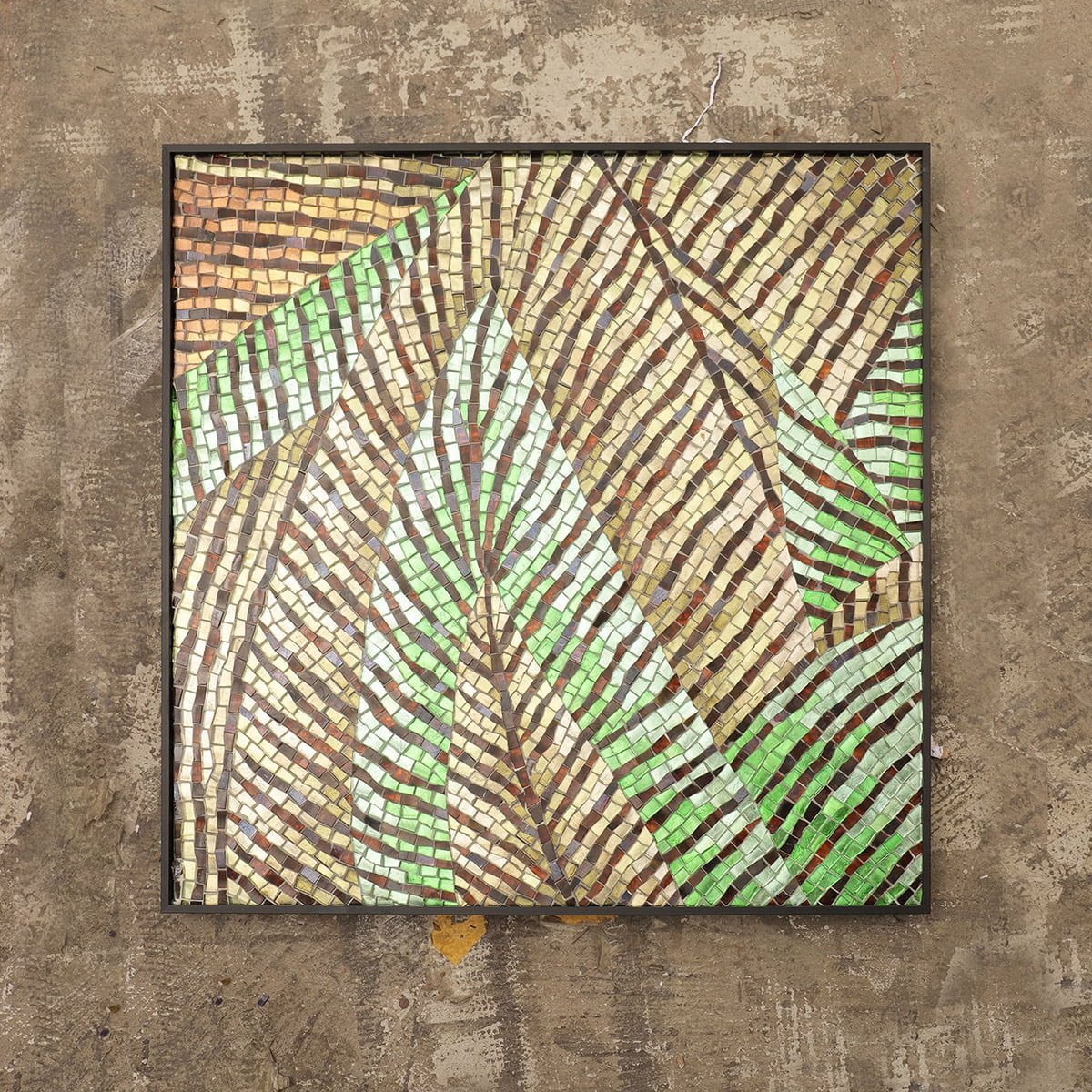 Geometric Leaf Mosaic Mural – Handmade Glass Tile Wall Art Inspired by Nature, Modern Botanical Wall Decor-Woos Tiles